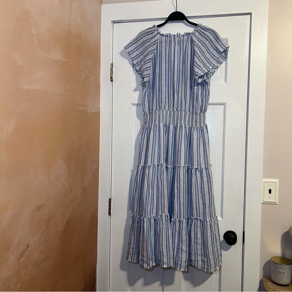 #64 RAILS AMELLIA STRIPED LINEN-BLEND MIDI DRESS $258 - Picture 2 of 7